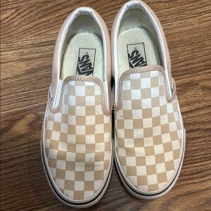Vans Slip-On Checkerboard Sneakers - Beige and White